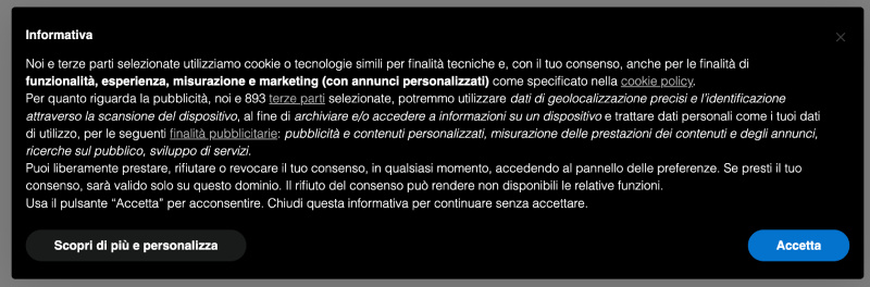 iubenda banner consenso informativa da accettare