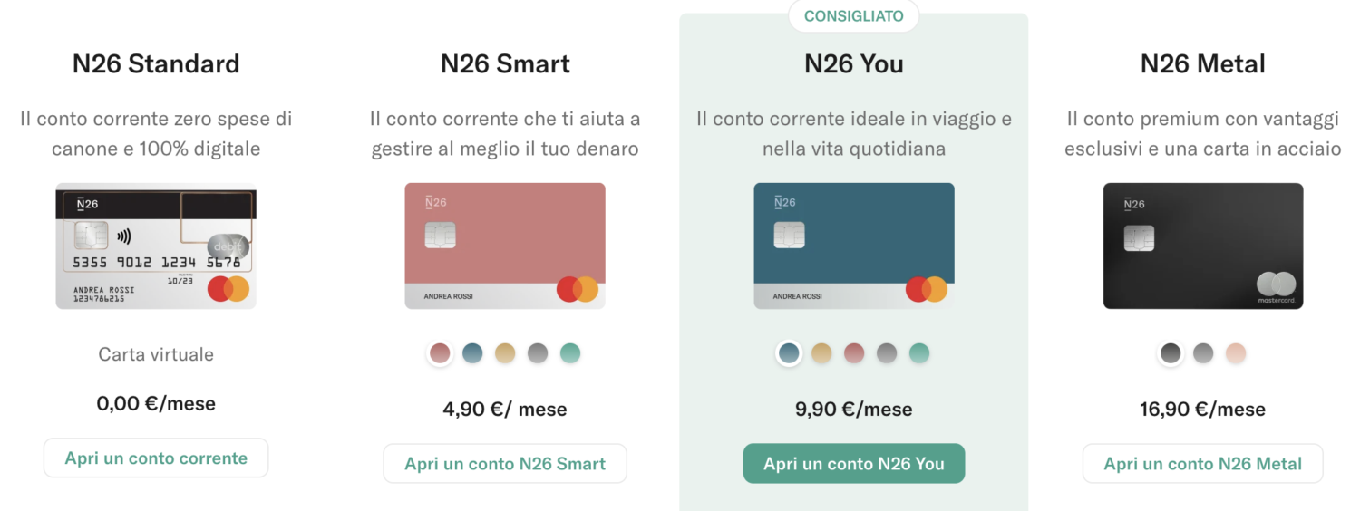 n26 piani conti e carte