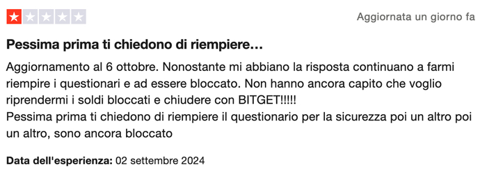 recensione bitget negativa account bloccato