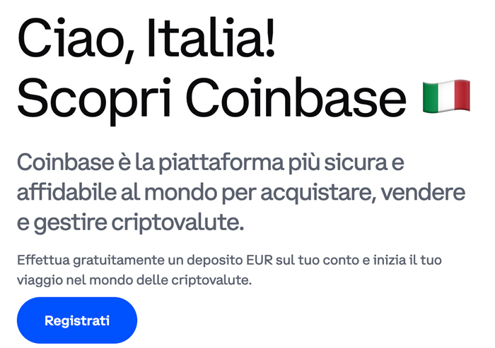 registrare conto coinbase italia