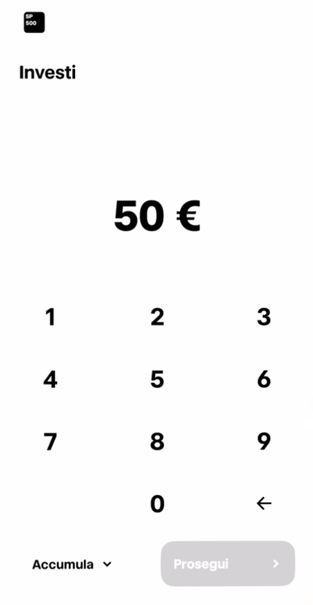 3. selezione importo minimo 50 Euro piano di accumulo trade republic