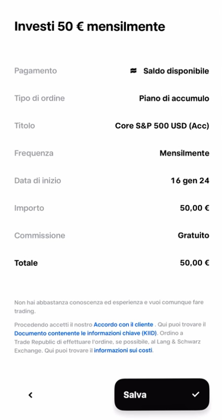 6. conferma creare piano di accumulo trade republic